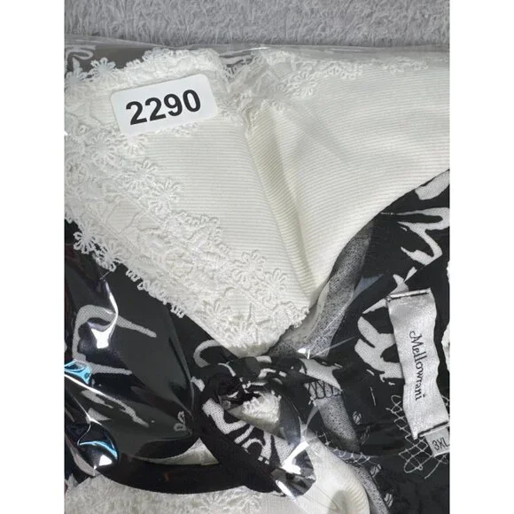 Mellowrani Little Monster Long Sleeve Dress Black & White Cotton Blend Letters - Picture 12 of 12